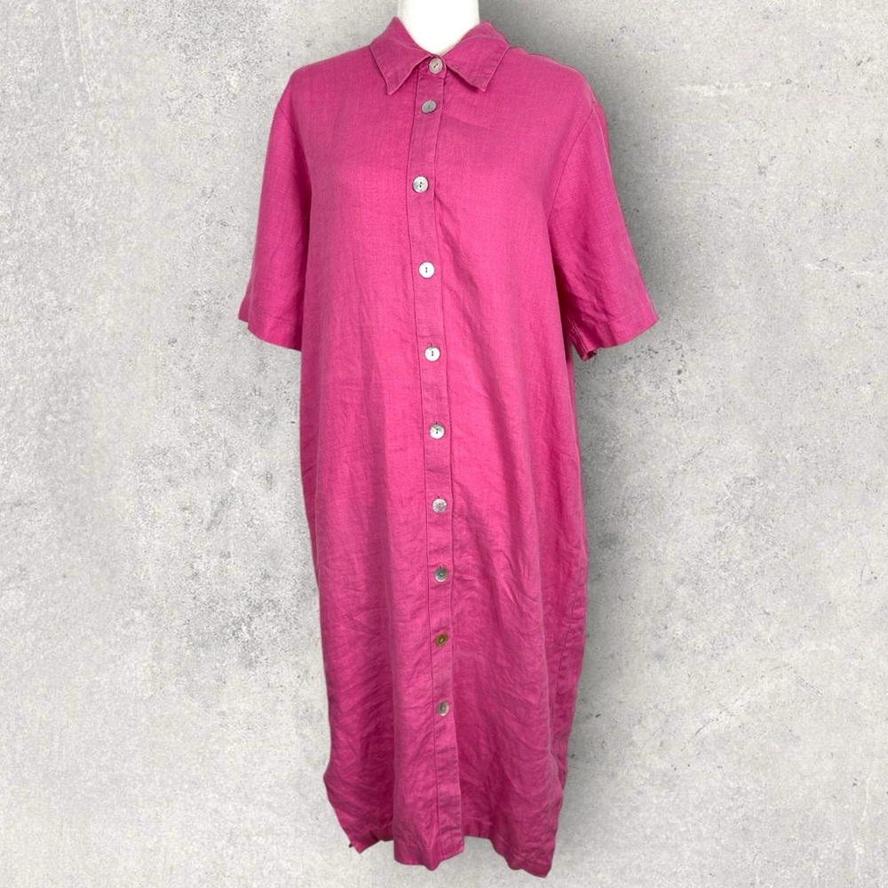 Sablon Australia 100% Linen Button Front Shirt Dress Short Sleeve Bright Pink 10